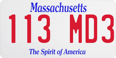 MA license plate 113MD3