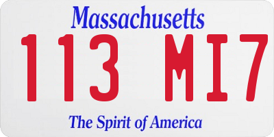 MA license plate 113MI7