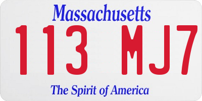 MA license plate 113MJ7