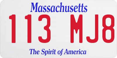 MA license plate 113MJ8