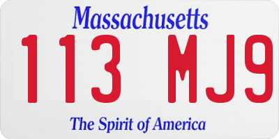 MA license plate 113MJ9