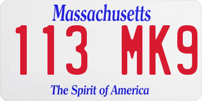 MA license plate 113MK9