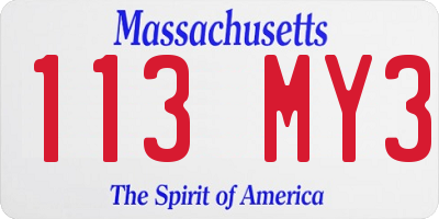 MA license plate 113MY3