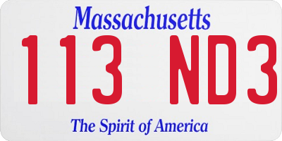 MA license plate 113ND3