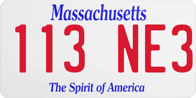 MA license plate 113NE3