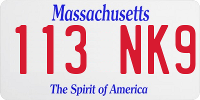 MA license plate 113NK9