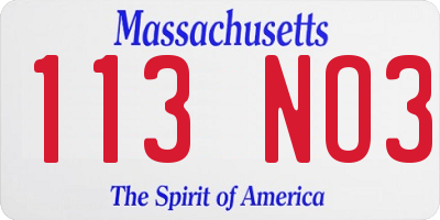 MA license plate 113NO3