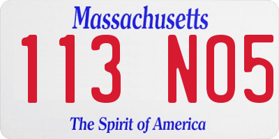 MA license plate 113NO5