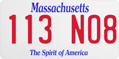 MA license plate 113NO8