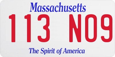 MA license plate 113NO9