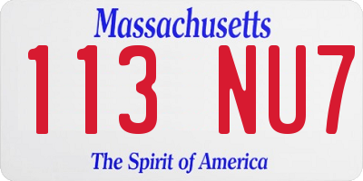 MA license plate 113NU7