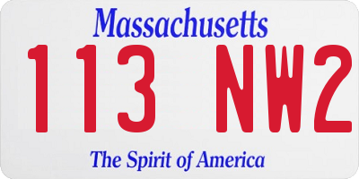 MA license plate 113NW2