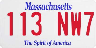 MA license plate 113NW7
