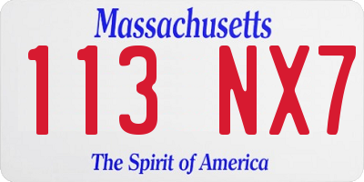 MA license plate 113NX7