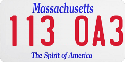 MA license plate 113OA3