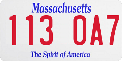 MA license plate 113OA7