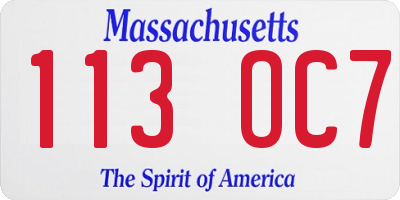 MA license plate 113OC7
