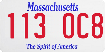 MA license plate 113OC8