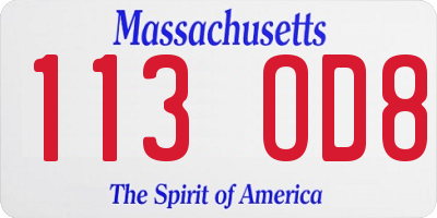 MA license plate 113OD8
