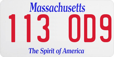 MA license plate 113OD9