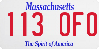 MA license plate 113OF0