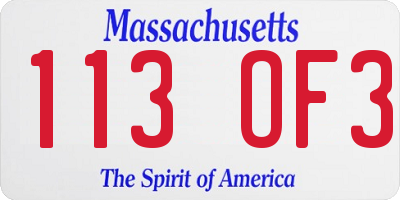 MA license plate 113OF3
