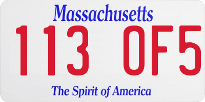 MA license plate 113OF5