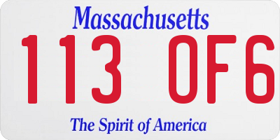 MA license plate 113OF6