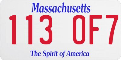 MA license plate 113OF7