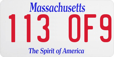MA license plate 113OF9