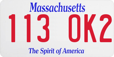 MA license plate 113OK2