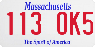 MA license plate 113OK5