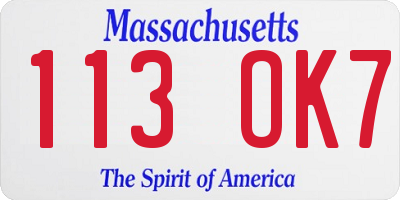 MA license plate 113OK7