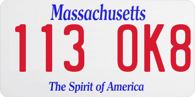 MA license plate 113OK8