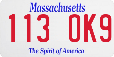 MA license plate 113OK9