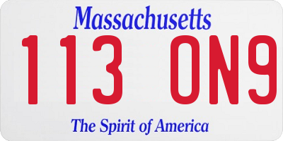 MA license plate 113ON9