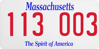MA license plate 113OO3