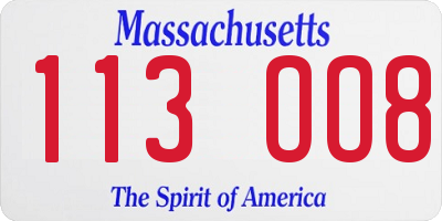 MA license plate 113OO8