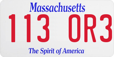 MA license plate 113OR3