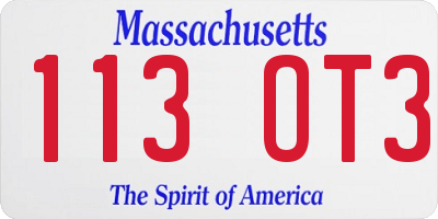 MA license plate 113OT3
