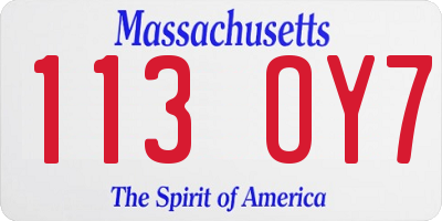 MA license plate 113OY7