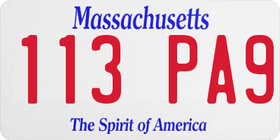 MA license plate 113PA9
