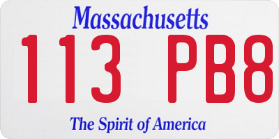 MA license plate 113PB8