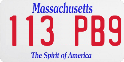 MA license plate 113PB9
