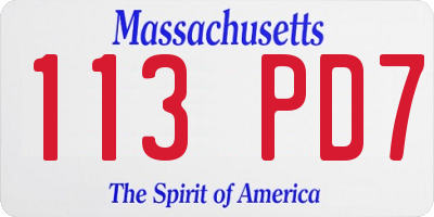 MA license plate 113PD7