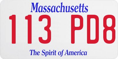 MA license plate 113PD8