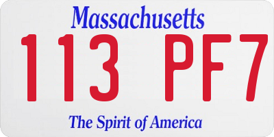 MA license plate 113PF7