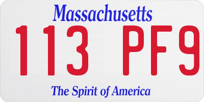 MA license plate 113PF9