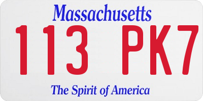 MA license plate 113PK7