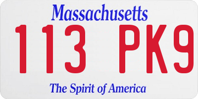 MA license plate 113PK9